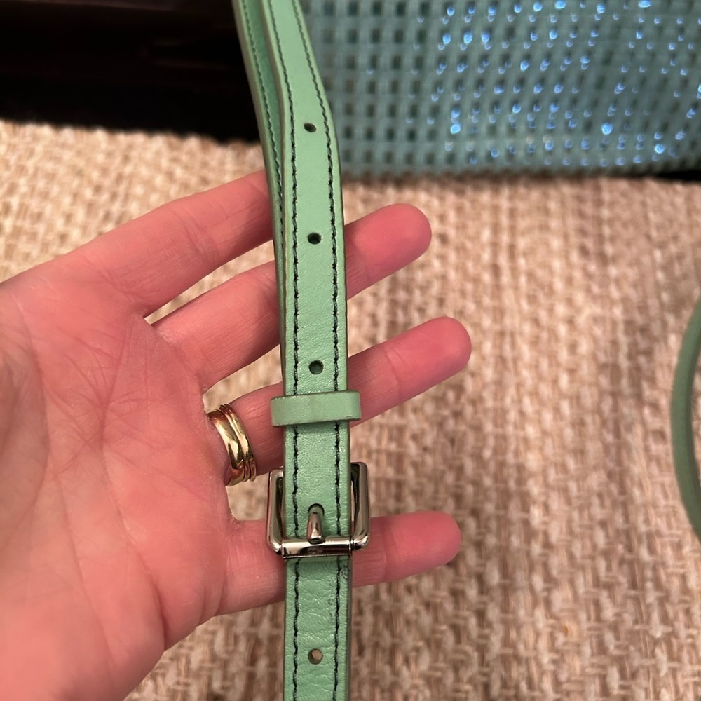 Fossil Sydney Woven Crossbody Bag Purse Green Teal Turquoise Leather ZB5715 - Picture 5 of 12